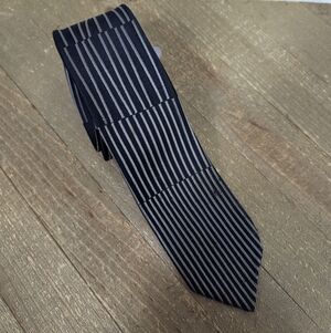Vintage Ted Lapidus Paris Atelier Silk Tie – Black & Gray Striped Geometric Patt